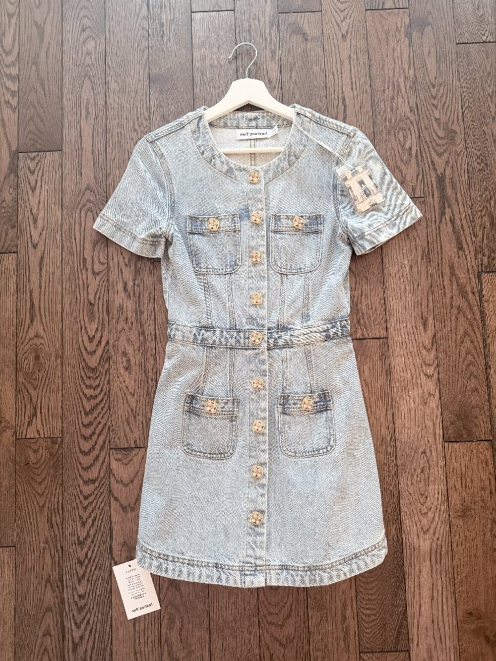 Self-Portrait Light Blue Denim Buttoned Mini Dress UK6 US2